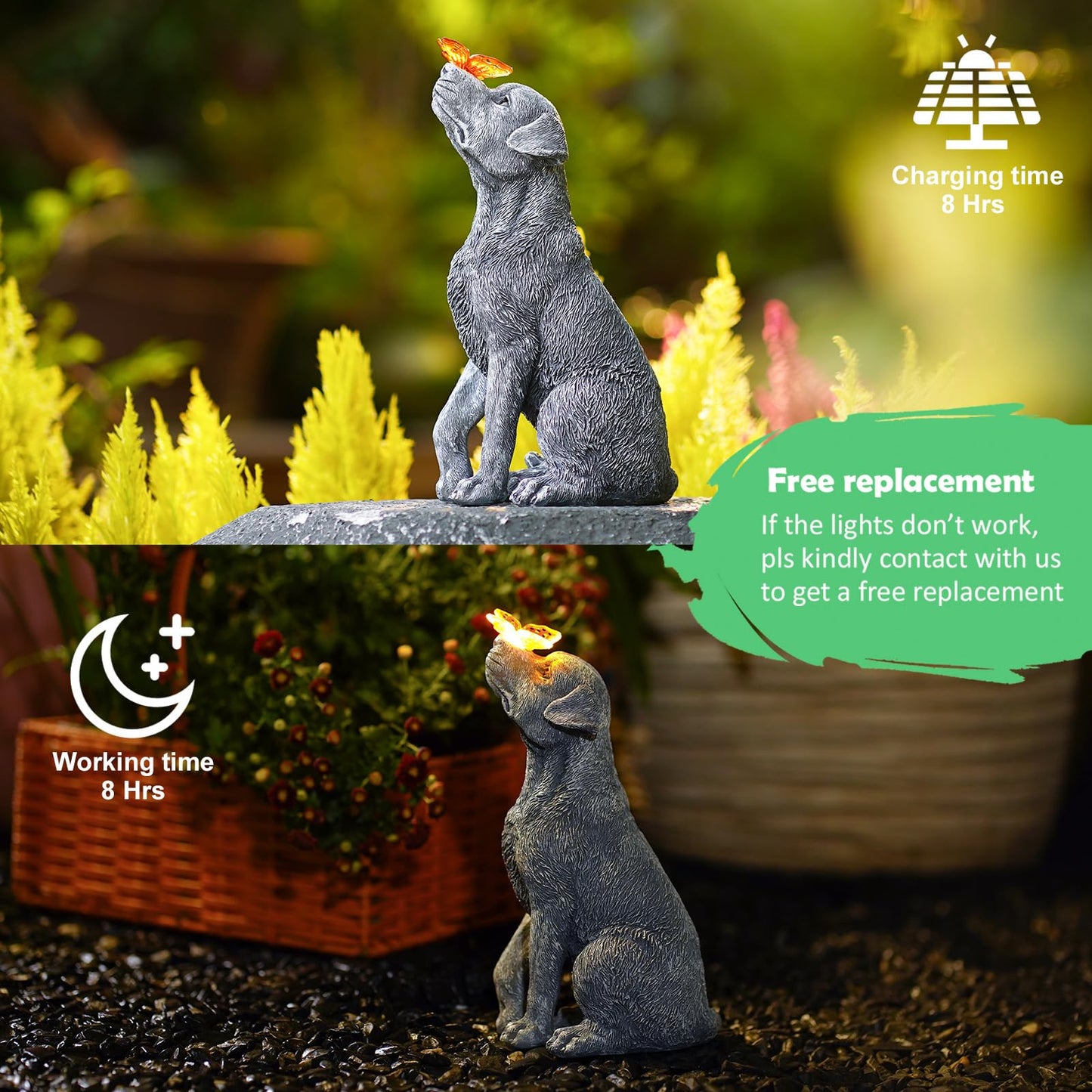 Fashionoda Solar Garden Statue Dog Figurine – Outdoor Decoration with Butterfly for Garden Yard Lawn Home Decor Outside : Memorial Gifts for Women Mom Grandma