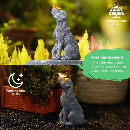 Fashionoda Solar Garden Statue Dog Figurine – Outdoor Decoration with Butterfly for Garden Yard Lawn Home Decor Outside : Memorial Gifts for Women Mom Grandma