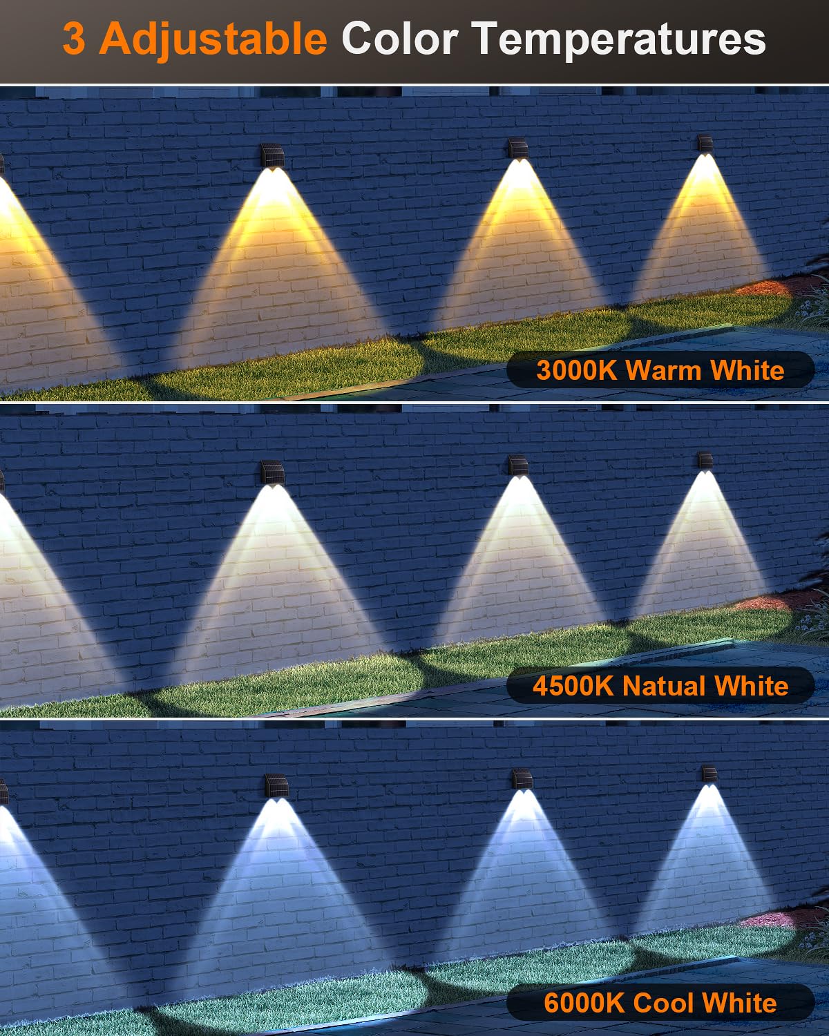 Super Long Lasting Solar Fence Lights, Dual Solar Panels, Better for Winter and Rainy Days, Outdoor Waterproof, High Brightness Solar Lights for Stair,Step,Yard,Patio,Backyard,Wall (8 Pack)