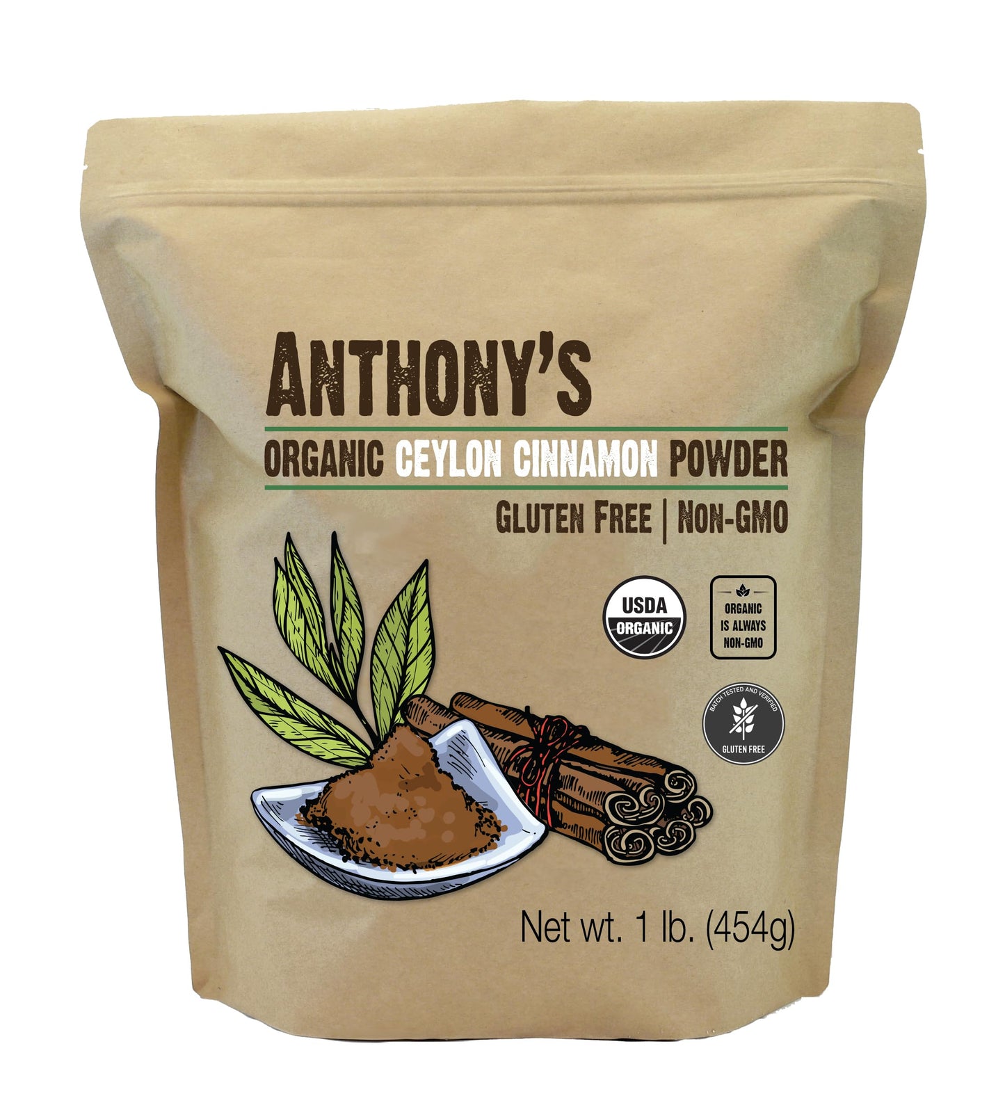 Anthony's Organic Ceylon Cinnamon Powder, 1 lb, Ground, Gluten Free, Non Irradiated, Non GMO, Keto Friendly