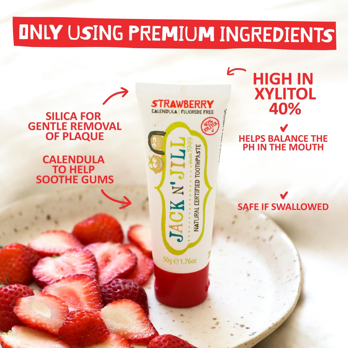 Jack N' Jill Natural Toothpaste for Baby and Infants - Fluoride Free Training Toothpaste, 40% Xylitol, BPA Free - Raspberry, 1.76 oz (Pack of 2)