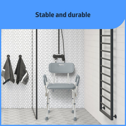 Medline Shower Chair with Backrest and Padded Armrests - 350 lb. capacity, Bath Bench, Seat, Stool for Independent Adult, Seniors, Elderly & Disabled Patients