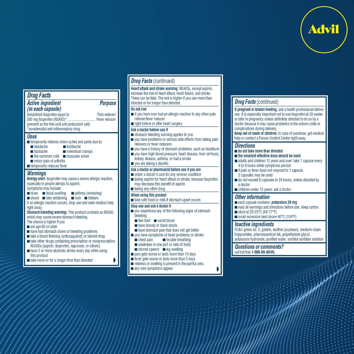 Advil Liqui-Gels Pain Reliever and Fever Reducer, Pain Medicine for Adults with Ibuprofen 200mg for Headache, Backache, Menstrual Pain and Joint Pain Relief - 200 Capsules, Advil PM Ibuprofen - 2 Ct