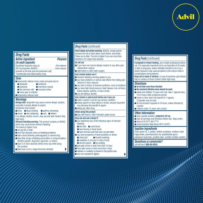Advil Liqui-Gels Pain Reliever and Fever Reducer, Pain Medicine for Adults with Ibuprofen 200mg for Headache, Backache, Menstrual Pain and Joint Pain Relief - 200 Capsules, Advil PM Ibuprofen - 2 Ct